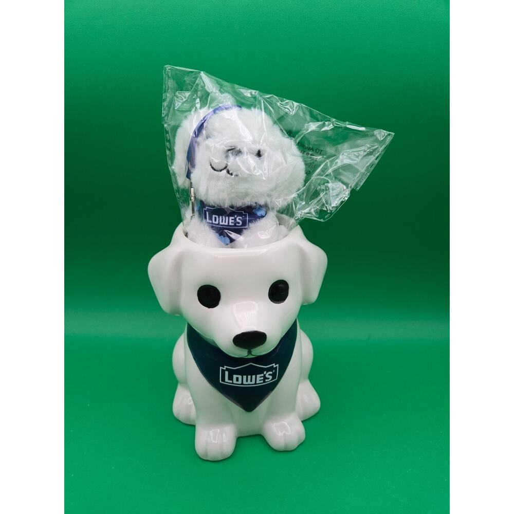 Lowe's Puppy Planter Ceramic Pot 5-5.5in tall & Keychain.